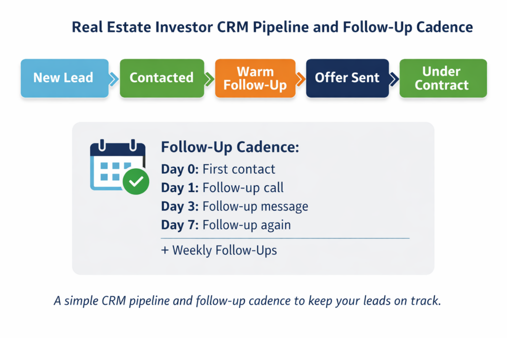 Real estate investor CRM pipeline stages and follow-up cadence