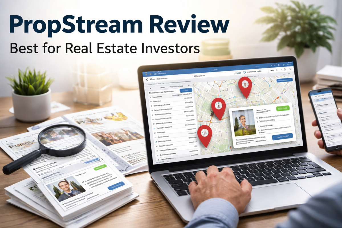 PropStream review for real estate investors showing property lead lists comps and skip tracing tools